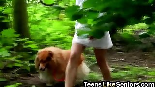 All natural nasty teenage slut slammed hard in the woods by elderly guy